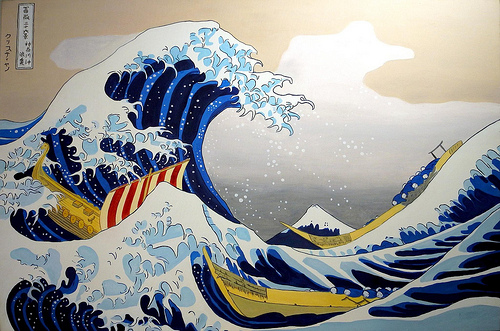 Katsushika Hokousa ou Hokusai   La Grande vague de Kanagawa  interprtation Viking par Christian Roure