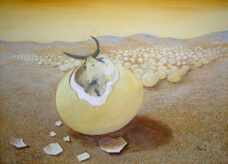 Qui vole un boeuf vole un oeuf... non, qui vole un oeuf vole un boeuf !  Peinture par Marie  l'Atelier du Pommier, Saint Clair sur Epte