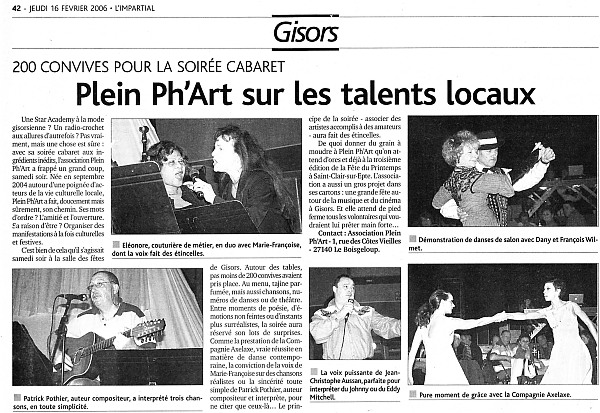 Plein Ph'art sur les talents locaux, article de l'Impartial, 16 fvrier 2006